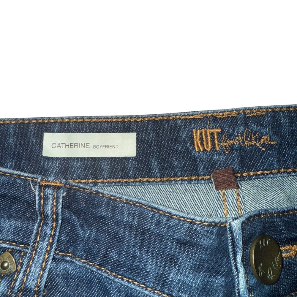 KUT from the Kloth Catherine Boyfriend Jeans Distressed Dark Wash Size 12 - Picture 4 of 11